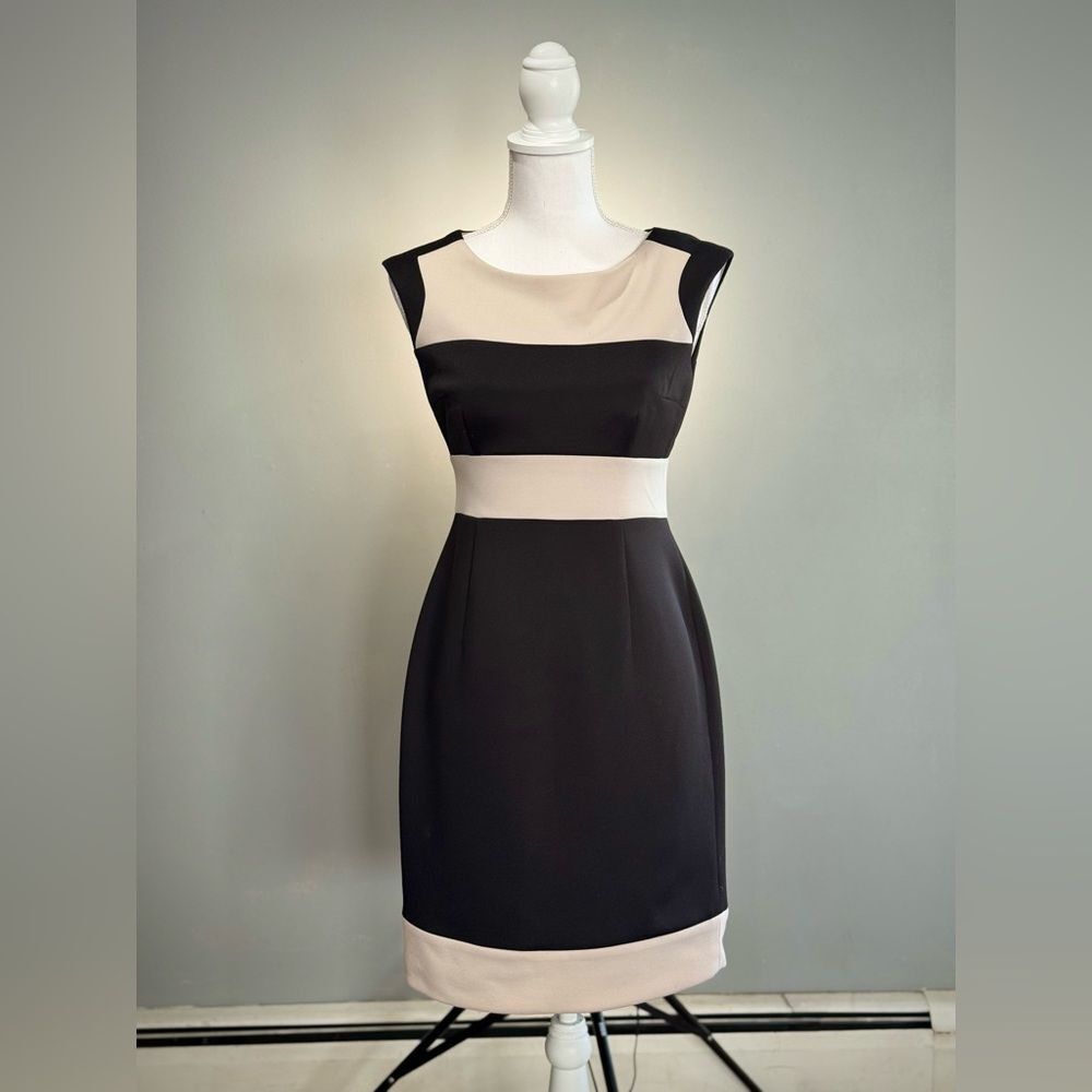 SALE! New York & Co Neutral Stripe Sheath Dress Size S EUC